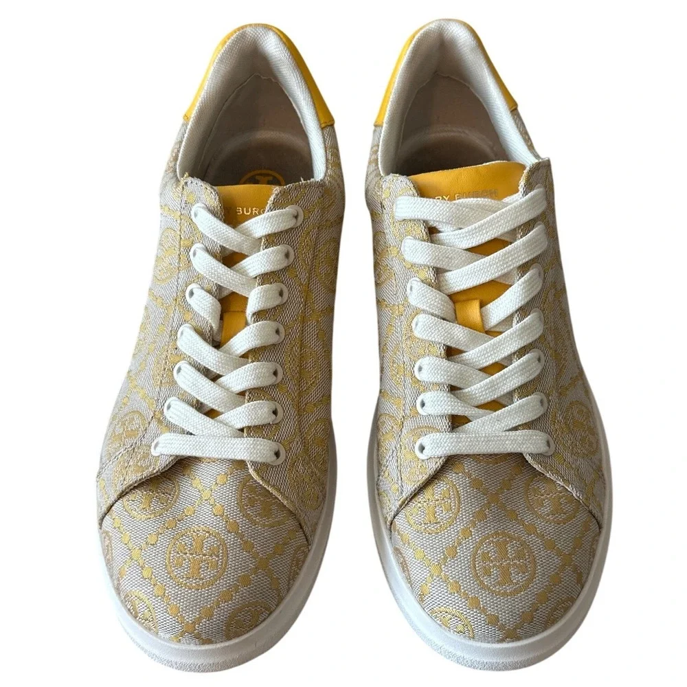 Tory Burch Howell T-Monogram Court Sneakers Goldfinch Yellow 8.5